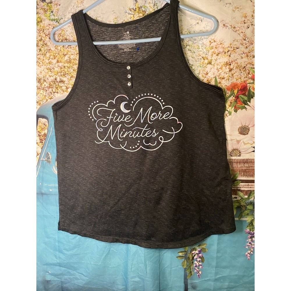 Women's Secret Treasures Black Pajama Tank Top 5 More Minutes Size Medium